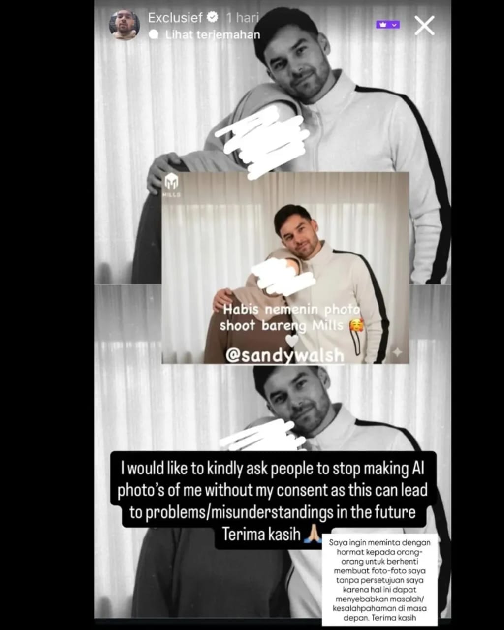 unggahan Shandy Walsh terkait foto editan AI